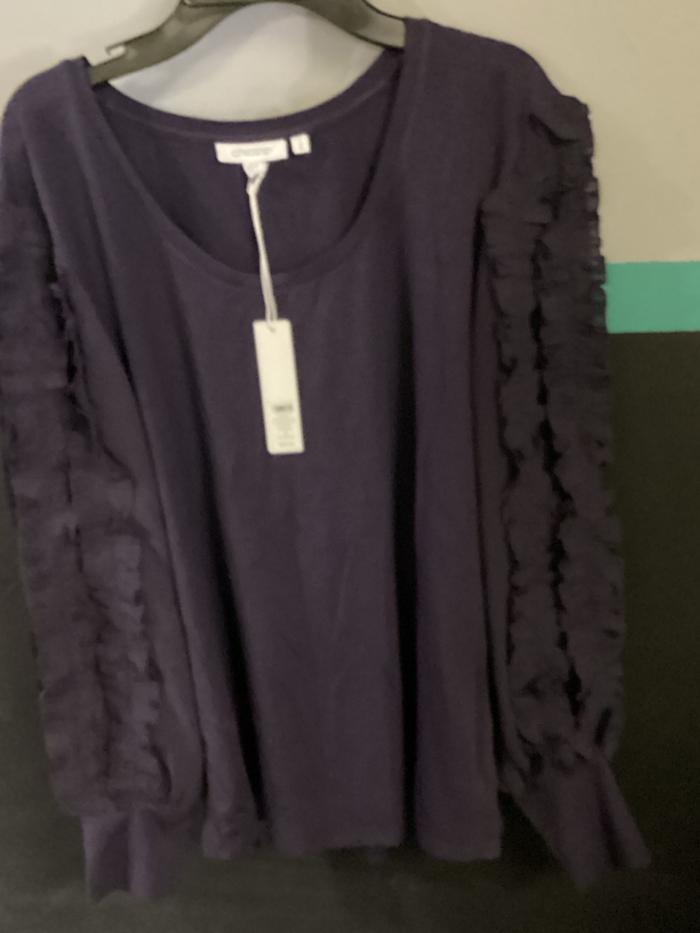 Chico's Purple Ruffle-Sleeve Long Sleeve Tee